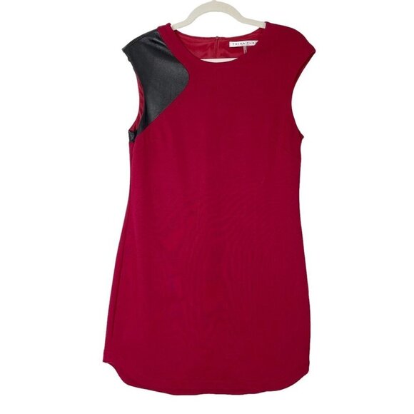 Trina Turk Red Sheath Dress Womens Size 8 Leather Panel - Picture 1 of 7